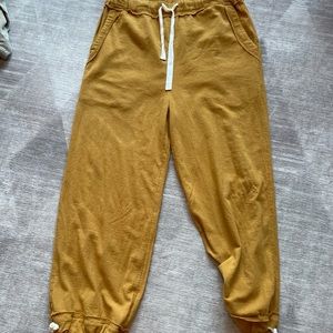 Free People Mustard Cotton Gauze Ankle Tie Pants Sz L Pockets Boho Lounge